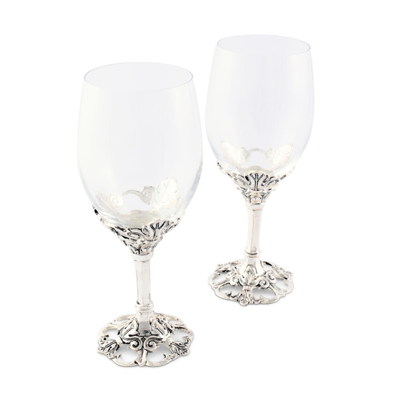 Arthur Court Fleur-de-Lis 14oz Clear Glass Wine Set with Aluminum Base