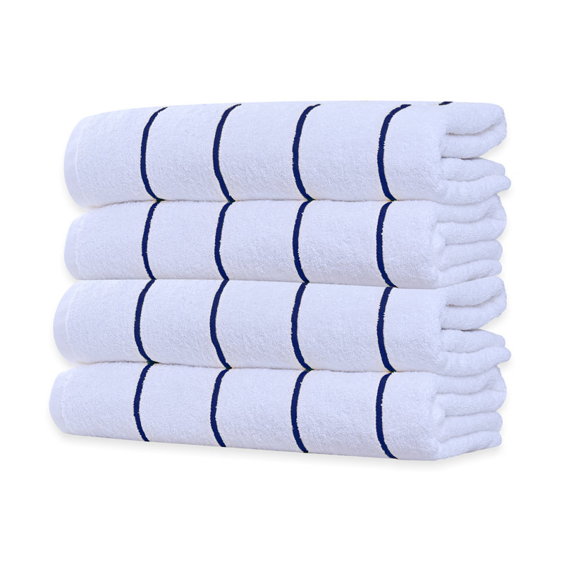 100% Cotton Lightweight, Quick Drying Cabana Beach Towels, Navy, Beach Towel  - 4 Pack