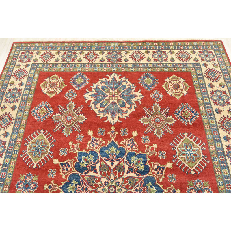 Tapis rouge en laine noué à la main de conception unique 8 pi 1 po x 10 pi Furlani