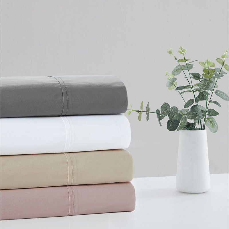 Vince Camuto 400TC Percale Cotton Sheet Set, King Sheet Set + Fitted Sheet + 2 Pillowcases, White