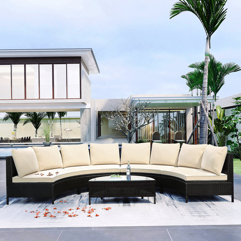 5 Pieces All-Weather Brown PE Rattan Wicker Sofa Set Outdoor Patio