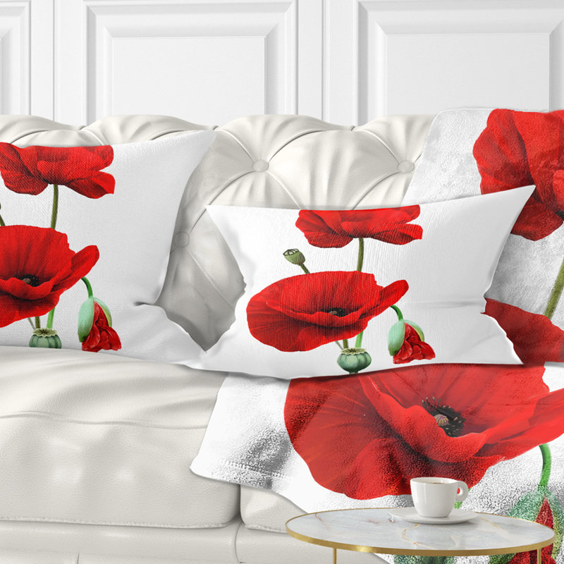 Coussins rouges sur fond blanc - Coussin décoratif à imprimé floral