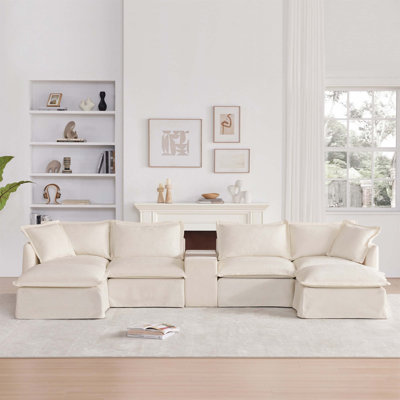 Modular Sectional Sofa With Movable Ottoman And Console, Offering Comfortable Seating, Convenient Storage, And Usb Charging For Home Relaxation