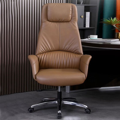 Silver adjustable Genuine Leather + Faux Leather + Aluminium Alloy Office Chair