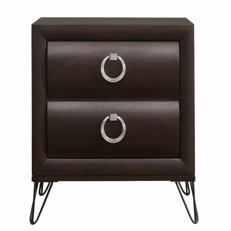 Dark Merlot 2-Drawer Nightstand With Hairpin Legs
