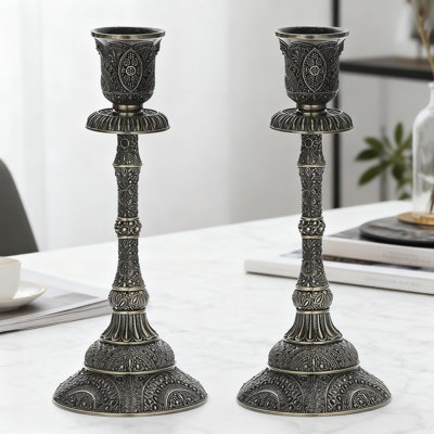 Vintage Taper Candle Holders Set Of 2, Elegant Floral Carved Candlestick Holders For Dining Table Centerpieces, Wedding, Home Decoration