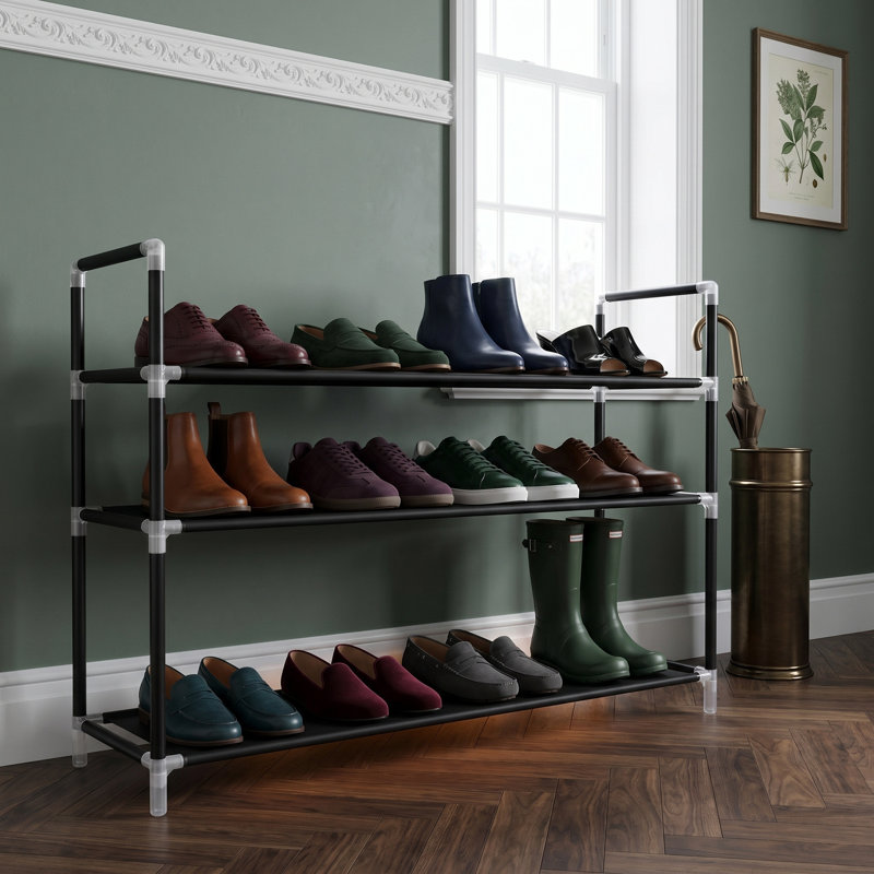 3-tier Shoe Rack - Slim And Space-saving Shoe Storage With Metal Frame And Non-woven Fabric Shelves, For Hallway And Closet, Black