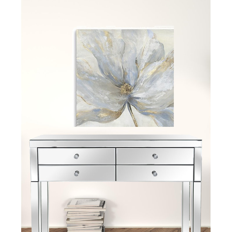 Douce fleur bleue et grise avec détails dorés, impression sans cadre