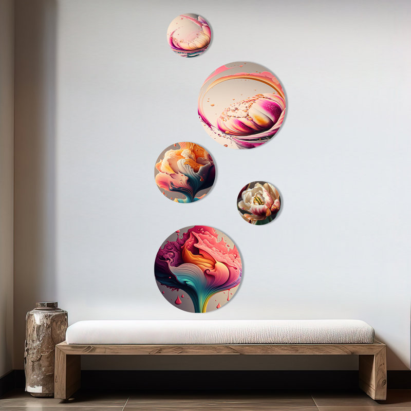 Multicolor Abstract Floral Tulip Metal Wall Art Set