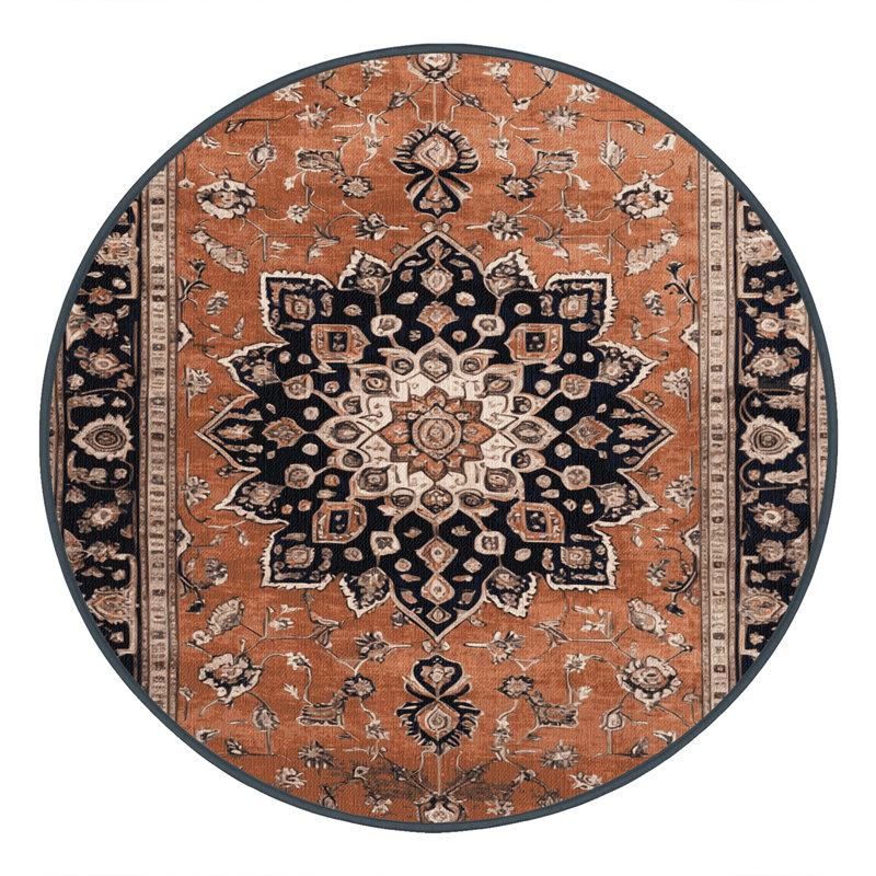 Machine Washable Persian Brown Area Rug, Round 3'