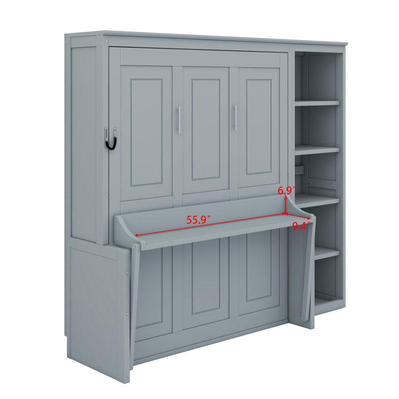 Lit escamotable avec bureau et bibliothèque Murphy, gris