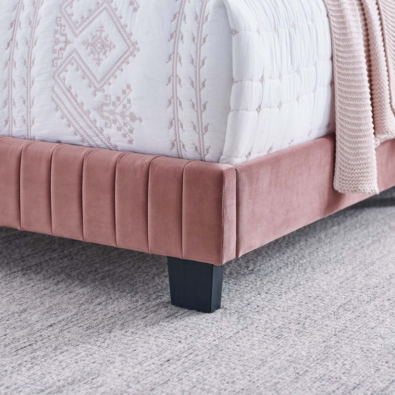 Celine Channel Tufted Performance Velvet Bed, Dusty Rose, Queen