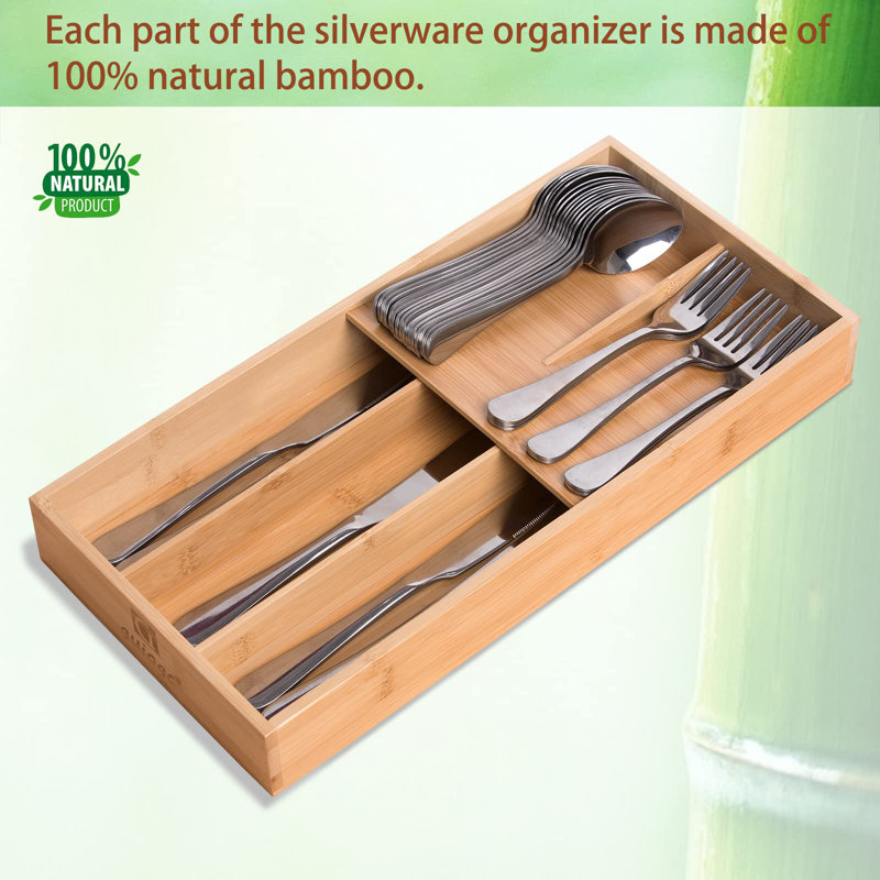 Durable Bamboo Silverware Organizer - Double Layer Design For Utensils Storage