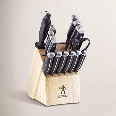 HENCKELS Statement 15-Piece Kitchen Knife Set with Block, Chef Knife, Steak Knife set, Kitchen Knife Sharpener, Light Brown, Stainless Steel