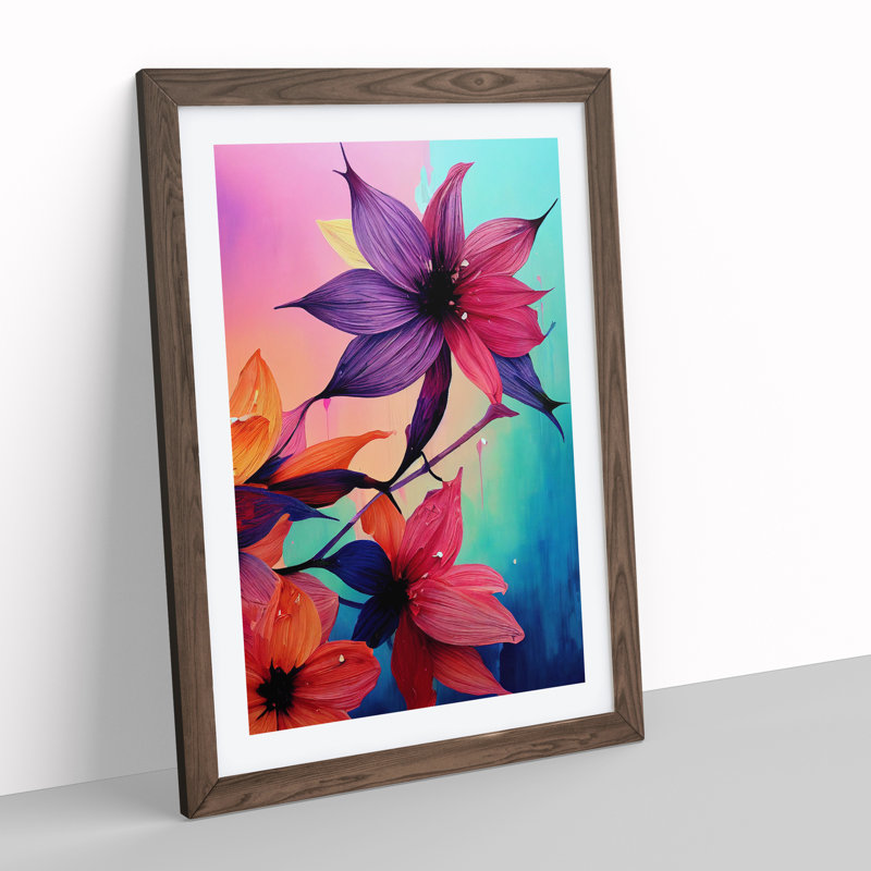 XV1022-3169X Paint Drip Flowers No.3 - Single Picture Frame Print, Walnut, 64cm H x 46cm W x 2cm D