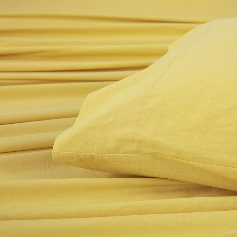 Nurit 100% Washed Cotton Sheet Set, Queen, Yellow