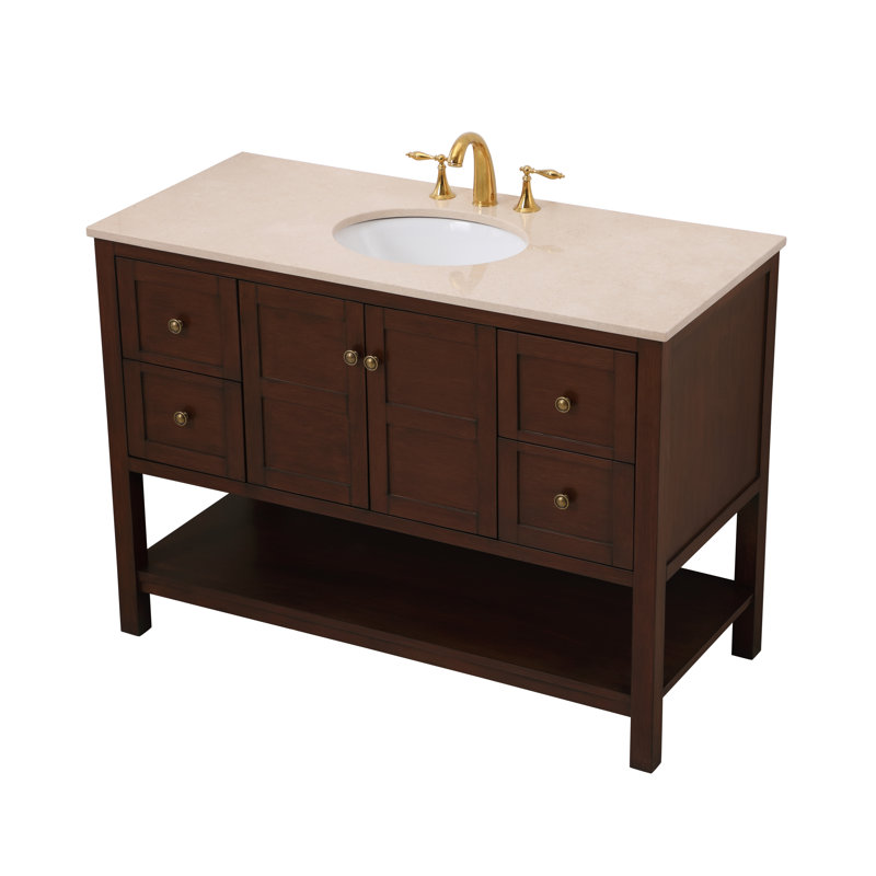 Ensemble de meuble-lavabo simple 48 po Amyra, Brun, Crème, Bronze antique