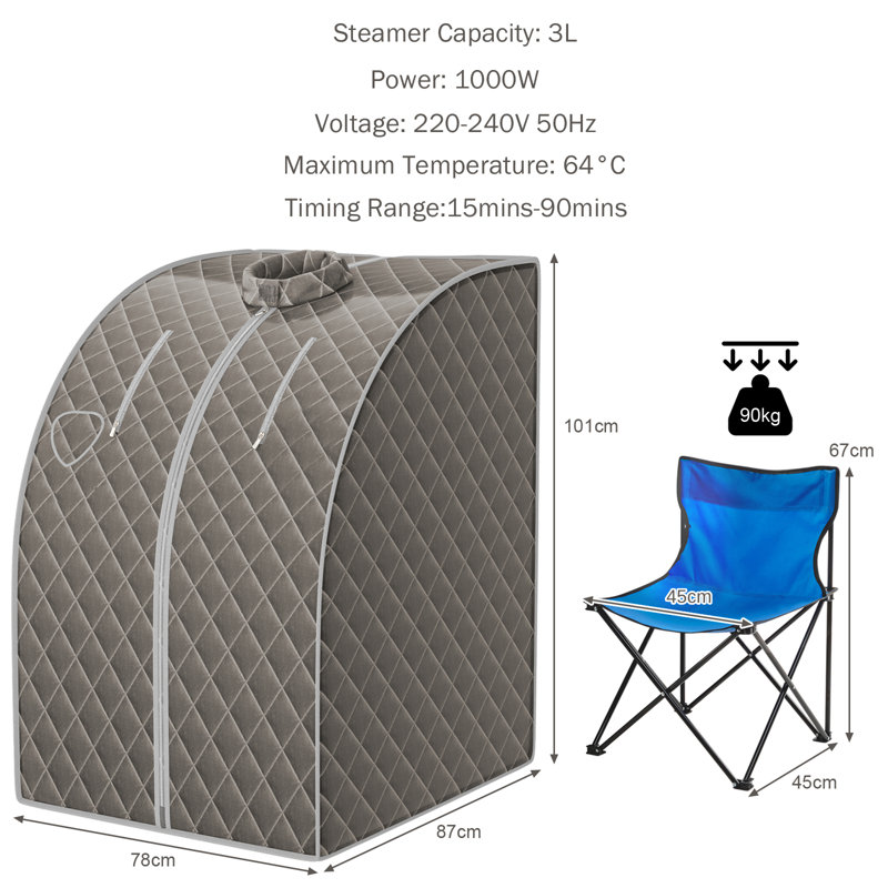 Dakota Fields Brayner Portable Traditional Steam Sauna with Remote Control, Grey