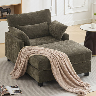 37.8" W Upholstered Chenille Armchair with Ottoman