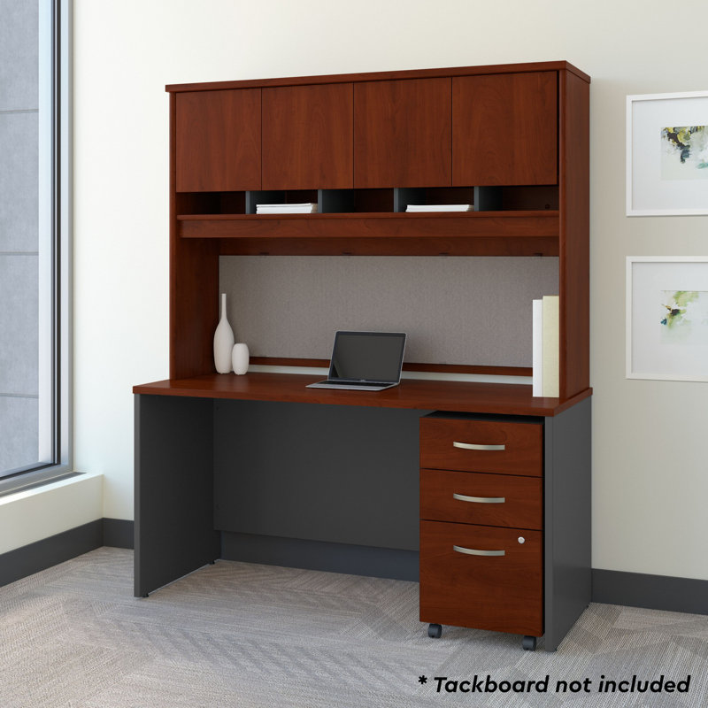 Series C 60W x 24D Office Desk with Hutch and Mobile File Cabinet, Hansen Cherry
