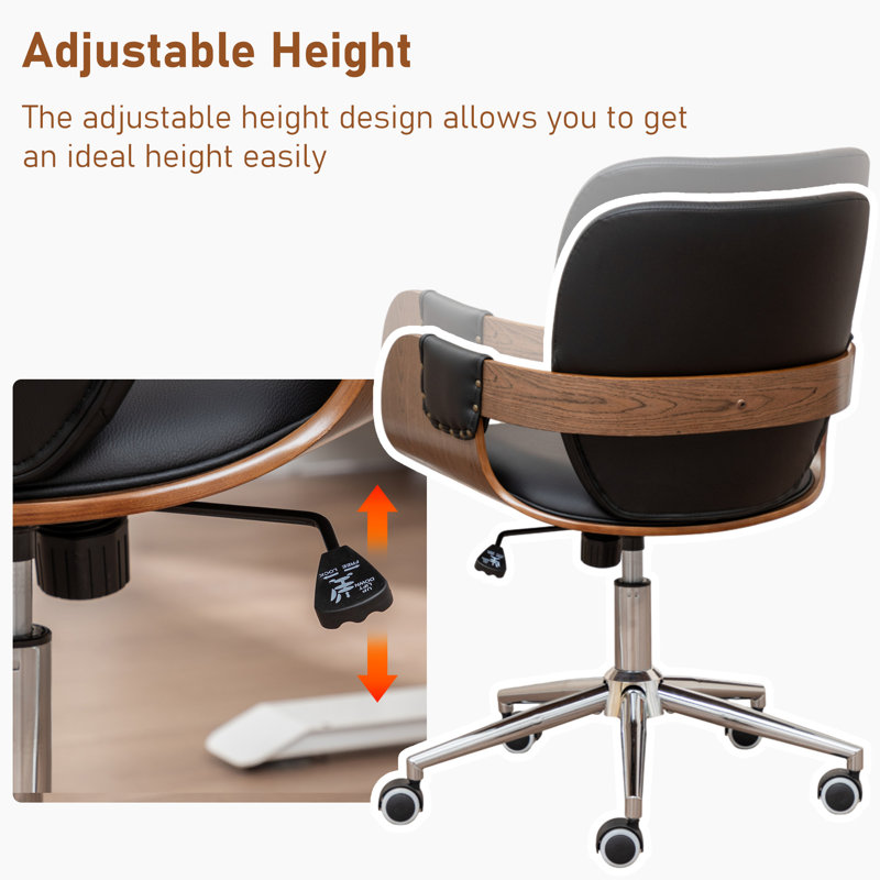 Lisa 360° Swivel Height-Adjustable Faux Leather Home Office Chair, Black