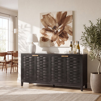 Large Sideboards & Buffets, Black MDF Wood Modern Storage for Dining Home