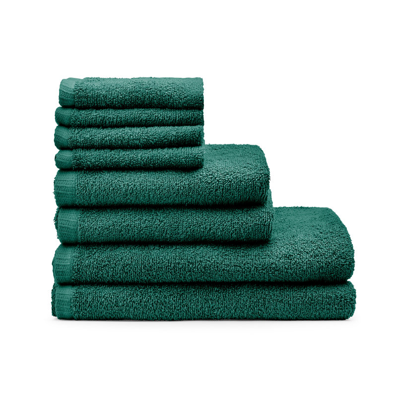 Quick Dry Cotton 8 Piece Towel Set, Forest Green