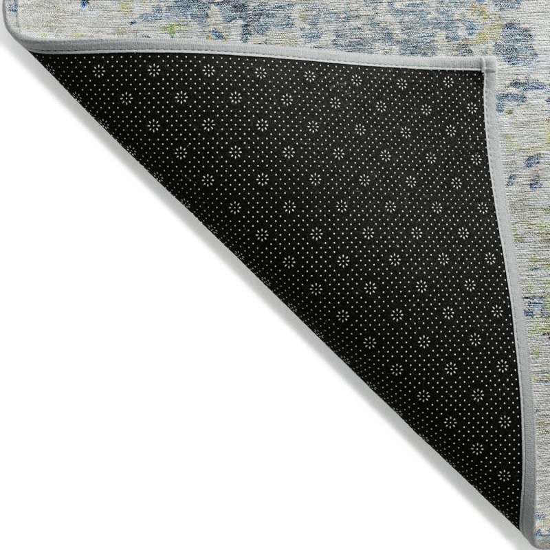 3' X 5' Blue Gray And Green Abstract Washable Indoor Outdoor Area Rug