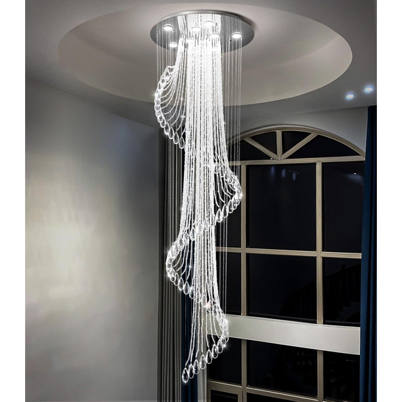 Lustre en cristal moderne à haut plafond et intensité variable, H 78 po x l 24 po x P 24 po, Argent argent, 8