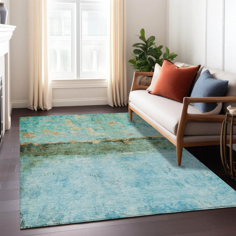 Teal 8' x 10' Flat Woven Synthetic Washable Rug