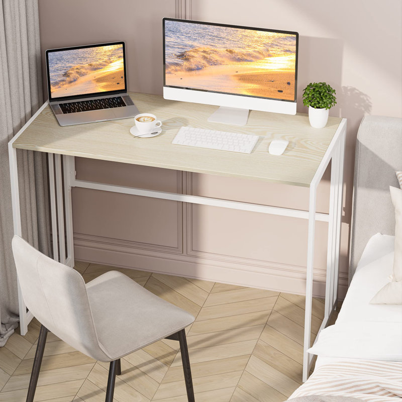 Metal Base Computer Desk, Beige/White