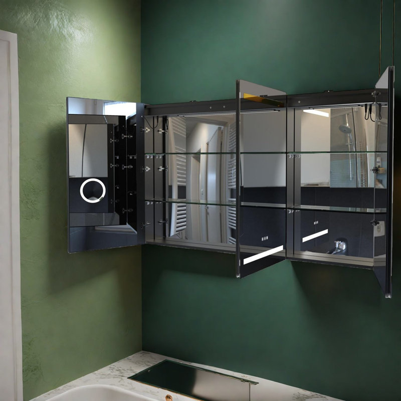 Armoires à pharmacie à DEL, rangement moderne en alliage d'aluminium pour la salle de bain