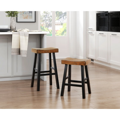 Transitional Design Two Pieces Bar Stools With Wooden Frame, Wooden Frame Bar Stool For Living Space