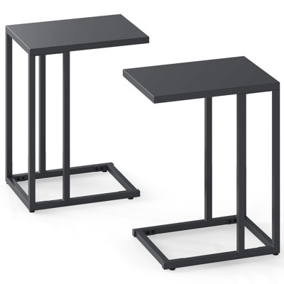 C Shaped End Table Set of 2 w/Metal Frame Sofa Table for Small Space Modern