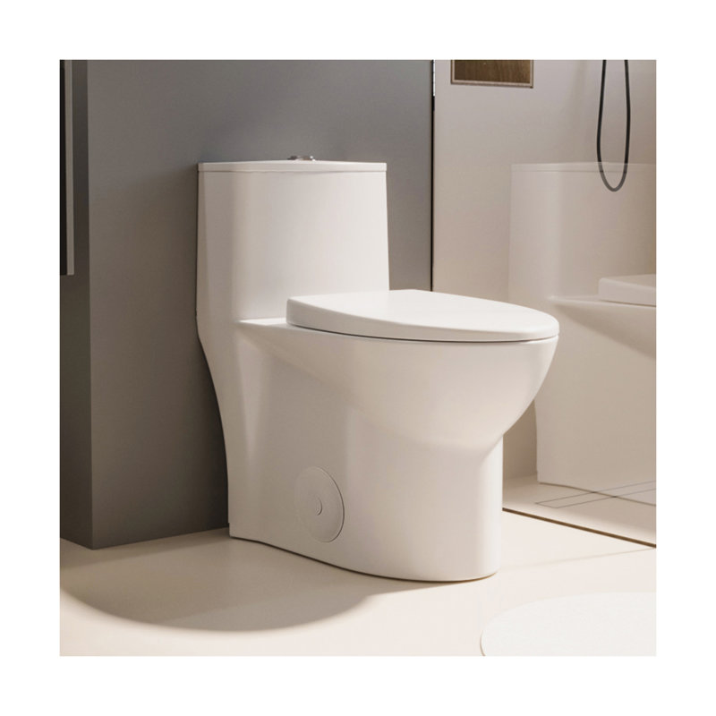 Toilette allongée une pièce pour petite salle de bain MEJE, double chasse, housse de siège à fermeture en douceur, blanc