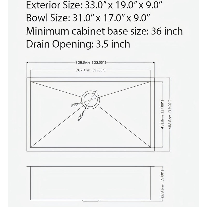 Évier de cuisine encastré à simple cuve de calibre 16 avec assemblage de drain en acier inoxydable T304 de fabrication industrielle en acier inoxydable T304, drain en douceur pour guide de l'eau en forme de X, revêtement pour éviter la condensation, tampon