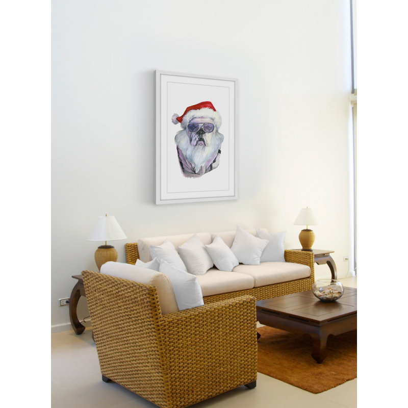 « papa noel à venir », reproduction de peinture à l’aquarelle encadrée, H 18 po x l 12 po