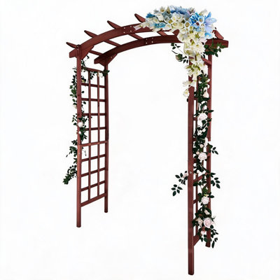 85" Wooden Garden Arbor Arch Trellis for Climbing Plants – Sturdy Fir Wood – Outdoor Walkway & Party Pergola – Arched Top Design – Teak Finish