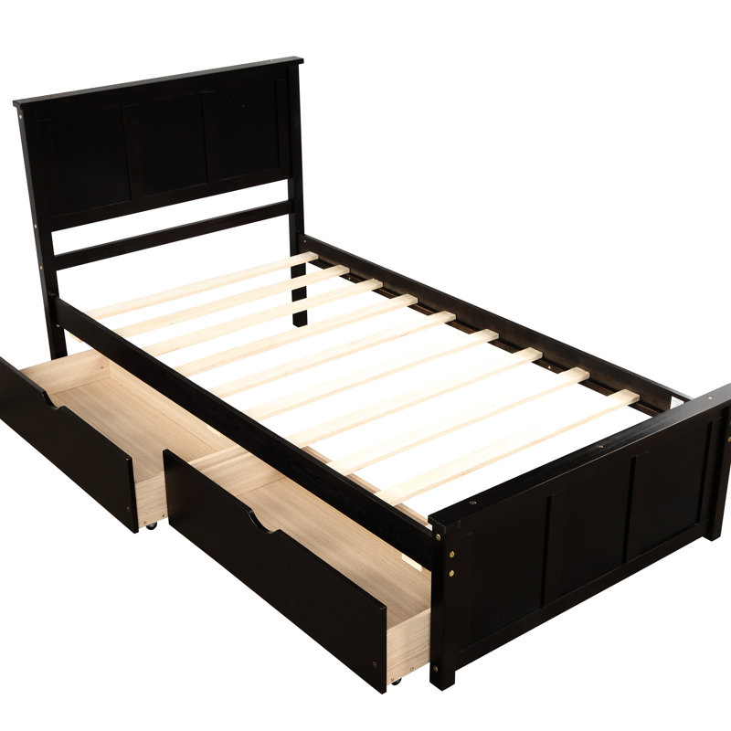 Lit plateforme avec rangement à 2 tiroirs, fabriqué en bois massif et pour une stabilité à long terme, créant une chambre à coucher apaisante
