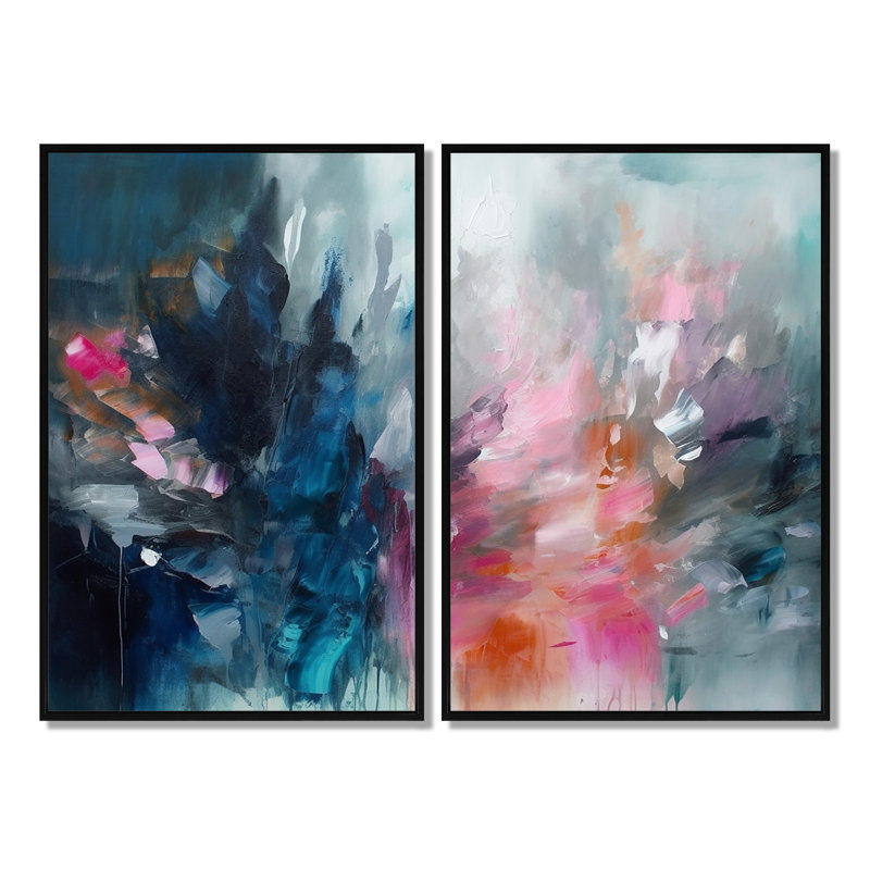Clytia - Art mural abstrait sur toile, Noir, H 36 po x l 48 po, Impression encadrée flottante