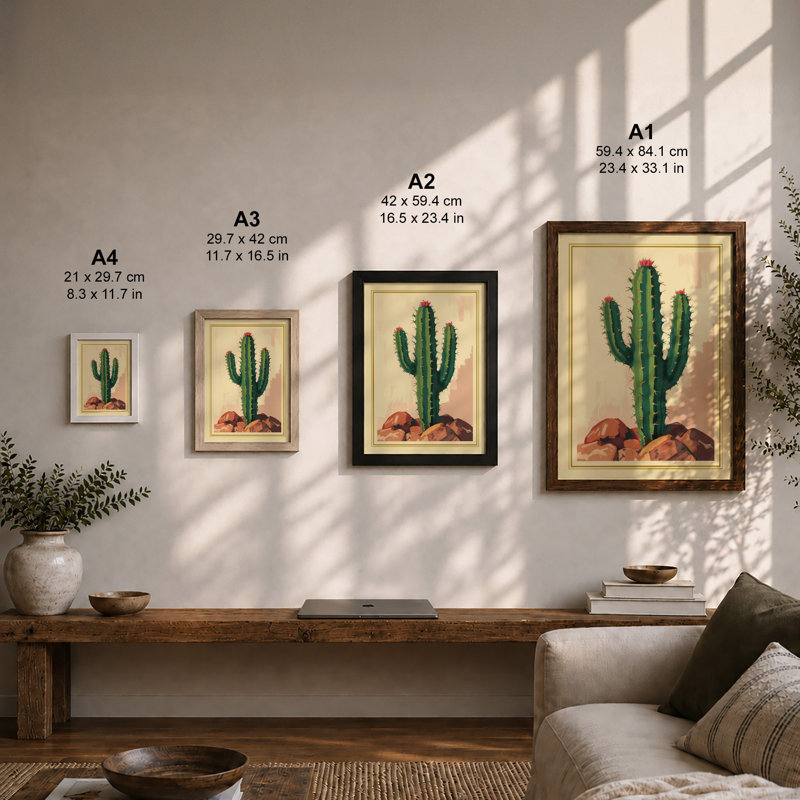 Saguaro Study Botanical - Framed Print, A4 - 29.7 x 21.0 cm, Unframed