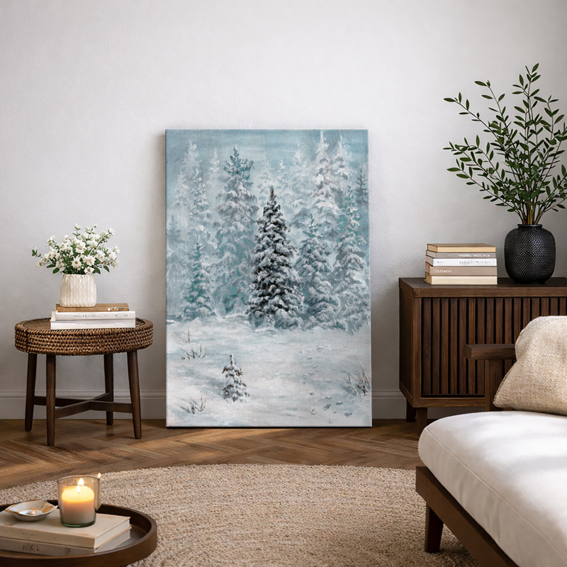 «Snowy Winter Pine Tree Forest Nature Landscape Decor», reproduction d'art sur toile encadrée, H 18 po x l 12 po
