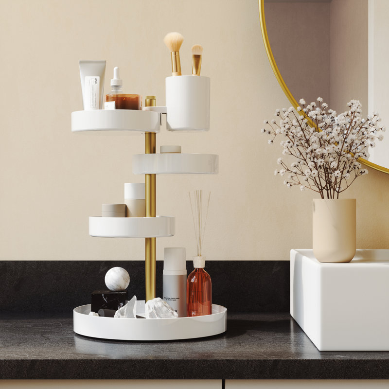White and Brass 3-Tier Rotating Vanity Tray