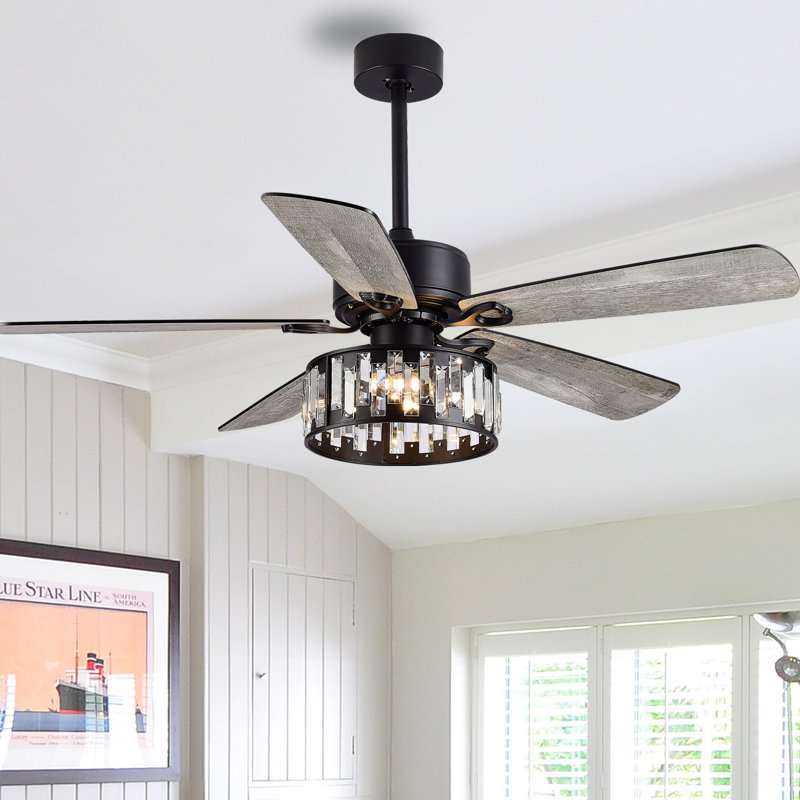 52 Inch Crystal Ceiling Fan with Light and Remote, Modern Ceiling Fan with Noiseless DC Reversible Motor,Dining Room,Living Room