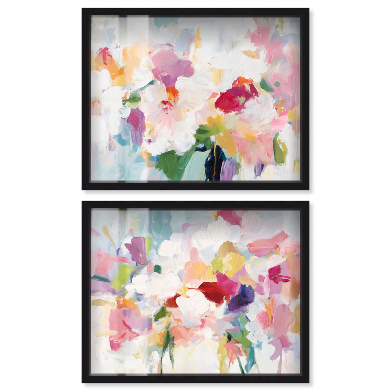 Blush rose chambre à coucher ensemble de sérénité Shadowbox Floral Abstracts par Art Remedy, H 25 po x l 31 po, Noir