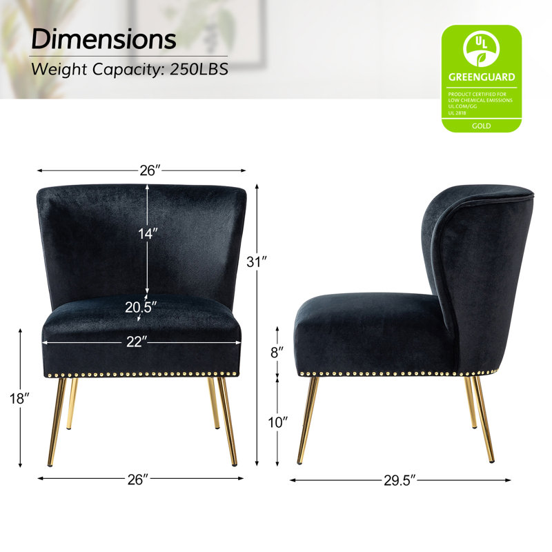 Chaise d'appoint en velours l 26 po Clive, Velours noir
