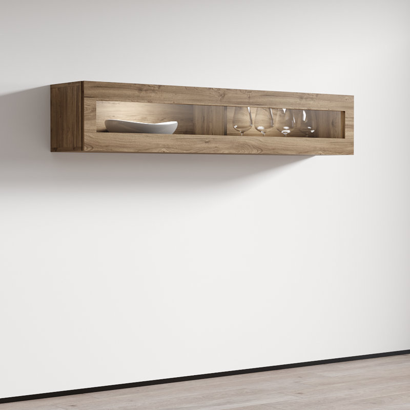 Balroop 63" Floating Shelf with 16-Color LED Lighting, High Gloss Finish, Oak