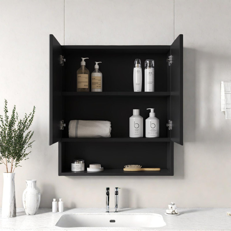 Armoire de salle de bain murale à rayures avec compartiment de rangement, Noir