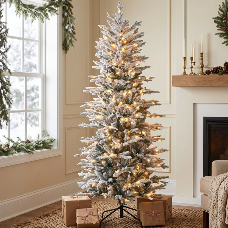 Arbre de Noël artificiel enneigé 6 pi avec branches enneigées et ouverture automatique, 6' H