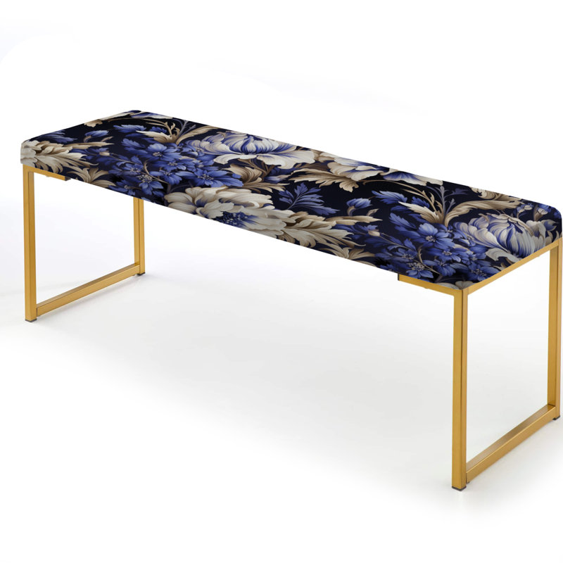 Banc floral rembourré or, Regal Cobalt Blue Damask Ii Victorian